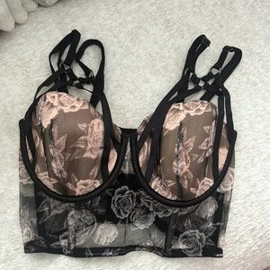 Floral Lace Black and Pink Bustier